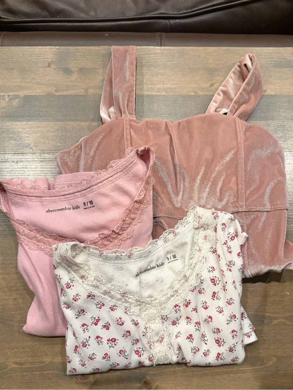 abercrombie kids Pink Velvet Crop Tank with Pink & Cream Lace-Trim Sleep Tops